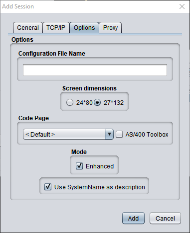 Selecting the screen dimensions
